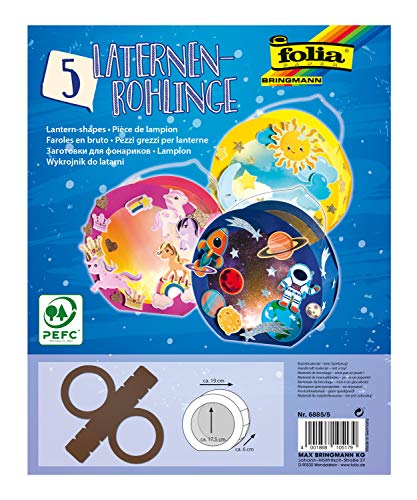 folia 6885/5 - Rundlaternen Rohlinge, Laternenzuschnitte aus Fotokarton, 5 Stück in schokobraun, zum Zusammenkleben, Durchmesser ca. 19 cm, Fensterausschnitt ca. 13,5 cm