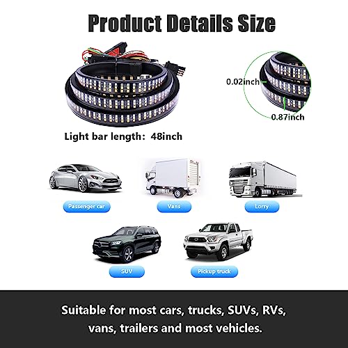 Image of Kewucn Tailgate Light Bar 48 inch LED, IP65 Triple Row LED Strip with White Reverse Red Turning Signals, Universal Rear Light Bar for Pickup Trailer SUV RV Van