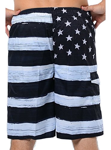 Mens USA Flag Microfiber Hybrid Board Shorts Black S3