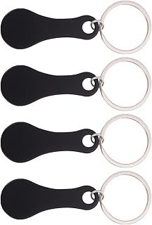 Tofficu Wristlet Keychain Stainless Steel Key Ring Shopping Trolley Tokens 4Pcs Metal Shopping Trolley Tokens Portable Shopping Cart Coin Key Rings Decoration Compact Key Holder Leather Keychain