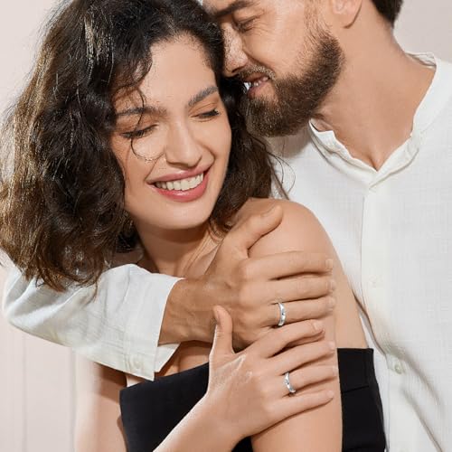 DIYA Custom Moissanite Engagement Rings Moissanite Wedding Band Set 14K White Gold Plated D Color VVS1 for Couples Engagement engraved Ring Set Anniversary Valentines Day Gift for Wife Girlfriend2