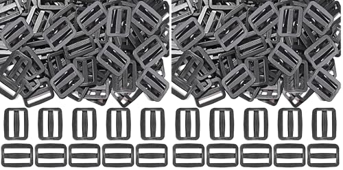 YGDZ 100pcs 1 Inch Tri Glides Slides, Plastic Slide Buckle Adjustable Webbing Slides Adjusters for Belt Backpack Bags, Black