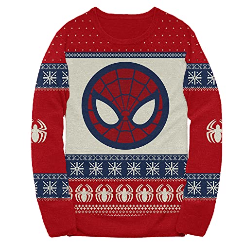 Marvel Spider- Man Symbol and Webs Offcially Licesned Adult Knit Holiday Ugly Christmas Sweater (as1 Alpha x_l Regular Regular) Red