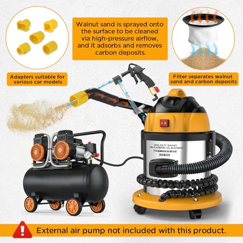 Walnuss Strahlgerät,Walnusssand-De-Carbon-Reiniger Ansaugventilreiniger zur Motordekarbonisierung mit 4,5 lbs Walnußschalenmedium und 23 Stück Adapter,220V HTS558