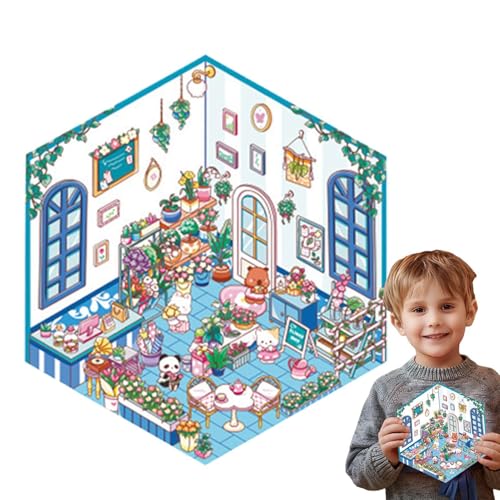 Miniature Scene Stickers, 3D Small House Label, Craft Decorative Stickers Coated Surfaces, Fun Label for Laptops, Phones, Water 