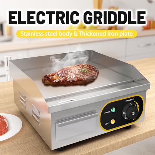 Plancha parrilla eléctrica de 35.5cm de acero inoxidable con control de temperatura 8