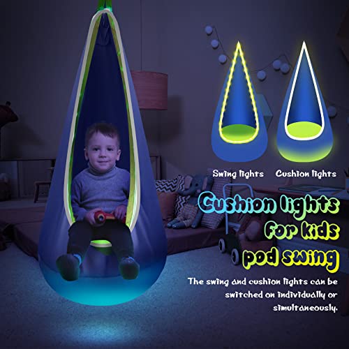 Lfsmvt LM0010 Light Up Kids Pod Swing Seat, Kids Hanging Hammock Swing With Led Lights, Sensory Pod Swing Chair With Inflatable Pillow & All Accessories, Pod Swing For Kids Indoor & Outdoor thumb #2