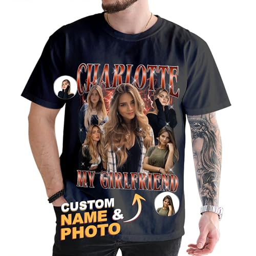 Personalized Girlfriend Face Shirt Boyfriend - Custom Bootleg Rap Tee Girlfriend Face On Them Tshirts Women - Customized Photo GF T Shirt for Him for Husband