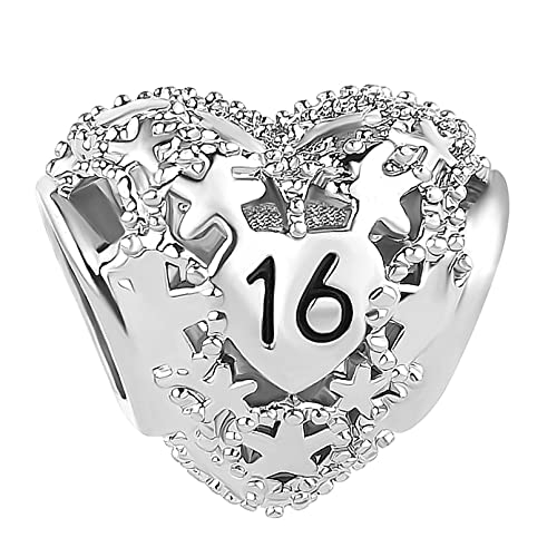 FGT Ciondolo per torta di compleanno per donne e ragazze da 16 a 18 anni, compatibile con braccialetti Pandora, classico argento a forma di cuore, Zirconia cubica, Nessuna pietra preziosa