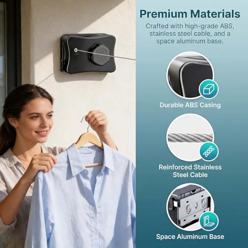 Fils à linge en acier inoxydable 5.1m rétractable et robuste