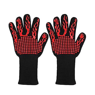 Lythor BBQ Gloves1472? Extreme Heat Resistant Oven Mitts Silicone Non-Slip Cooking Gloves for Grill, Baking, Fireplace, Barbecue, Boiling,Welding, Cutting (Flame, 2)