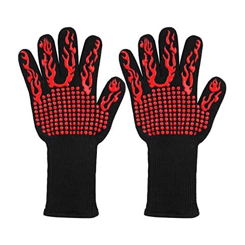 Lythor BBQ Gloves1472℉ Extreme Heat Resistant Oven Mitts Silicone Non-Slip Cooking Gloves for Grill, Baking, Fireplace, Barbecue, Boiling,Welding, Cutting (Flame, 2) Cover
