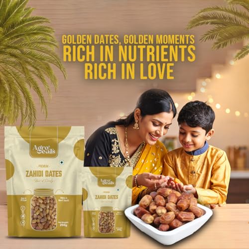 Image of AGROEATS PREMIUM ZAHIDI DATES - 250g Pack |Khajoor Dry Fruit & Nuts Natural Sweetener | Healthy & Nutritious Snack | Rich in Fiber & Energy | Pack of 2