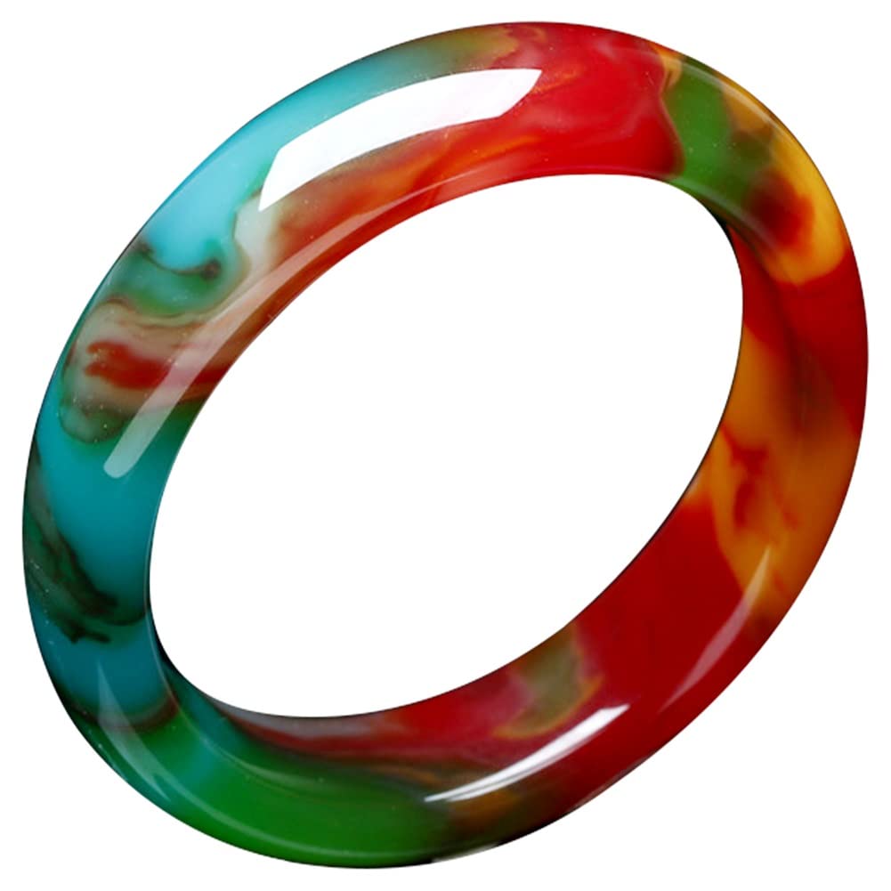 BXSMNH Natural Jade Bangle Bracelet for Women Colorful Chinese Elegant Agate Jewelry for Mother Gift (Size : 52mm)