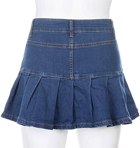Miniatura 5 de Sexy caliente cintura alta plisada cremallera faldas Y2K flaco azul faldas mujeres patchwork plisado denim mini falda con cadena