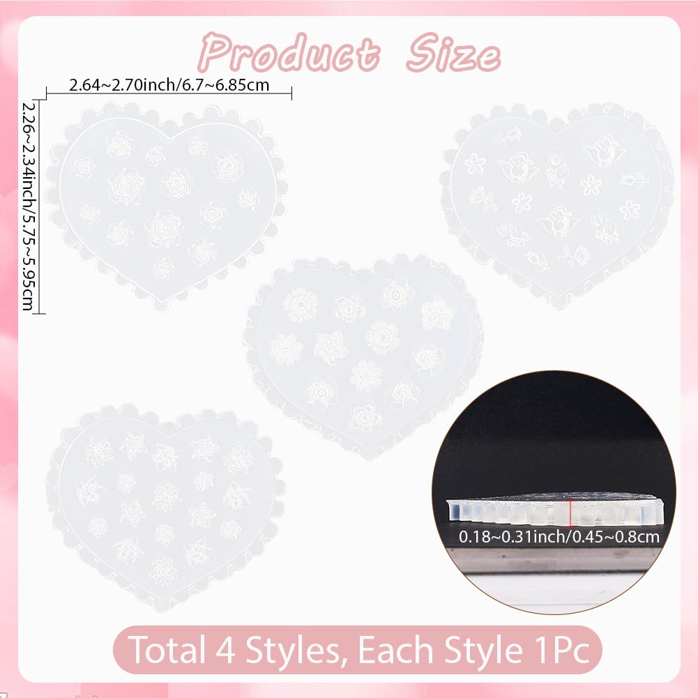 SUNNYCLUE 1 Box 4Pcs 4 Styles Flower Earring molds Floral Clay moldss Clear Silicone Love Heart Shaped Carved Fondant Miniature Cutter Tool Set for Jewellery Making Earrings Nail Art DIY Craft - Image 2
