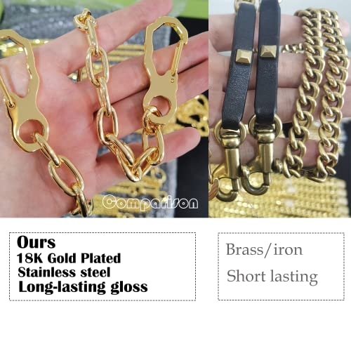 Image of 18K Gold Stainless Steel 11mm DIY Belt for Purse Shoulder Crossbody Hand Bag Replacement with Solid Buckle Strap
