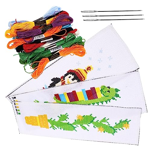 OSALADI Embroidery Kits for Adults Cross-Stitch Stamped Kits 3 Sets of Bookmarks Hand Embroidery Thread