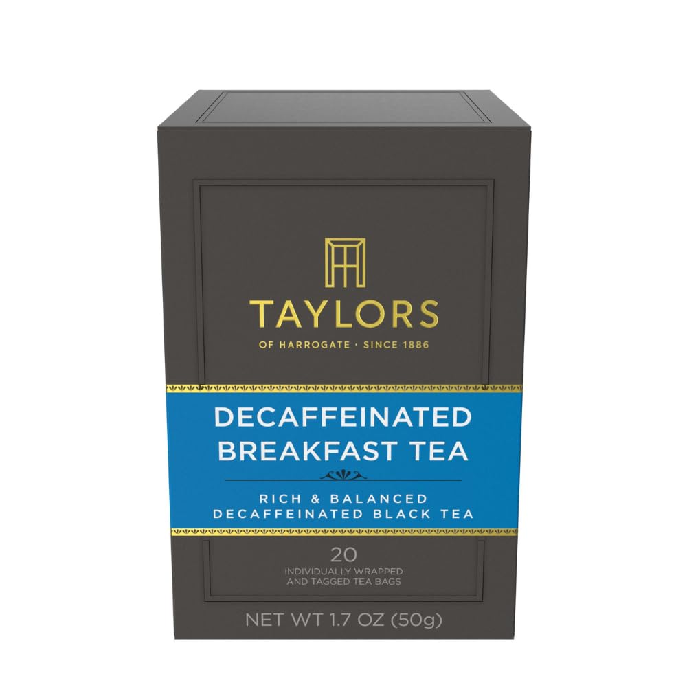 Taylors of Harrogate Decaffeinated Breakfast, Black Tea, Individually Wrapped Bags, 20 Count (Pack of 6), Rich, Bright & Balanced, Decaffeinated, Enjoy Hot or Iced, 120 Teabags Total