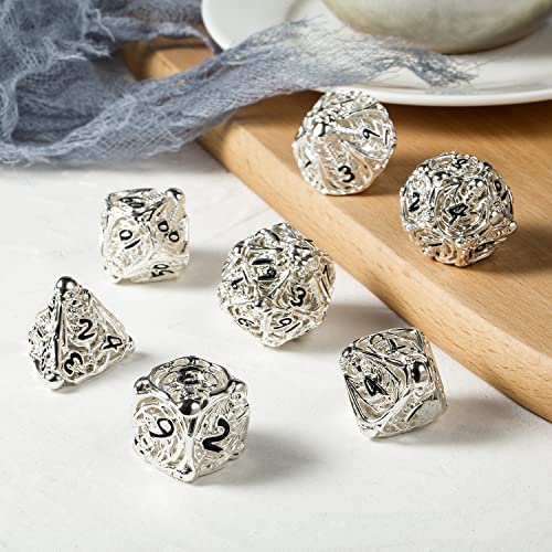 DNDND-Hollow-Metal-Dice-Set-DD-7-PCS-Silver-Hollow-Dice-with-Grogeous-Gift-Case-for-DND-Dungeons-and-Dragon-Tabletop-Game-Silver-with-Black-Number