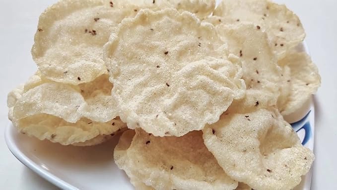 Image of Godka Fresh Rice Papad /Traditional Gujarati Khichiya Rice Papd /Ready to Roast or Fry Papad Frymus /Round shape Rice Papad with Jeera /Chawal ke Papad Fryms, 300 g