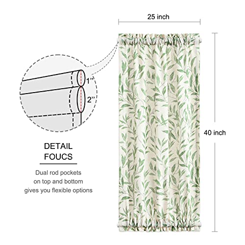 Image of VOGOL Short Sliding Door Curtain, Green Leaves Pattern Linen Textured Door Panels, View Reducing Rod Pocket Drapery for Doorways, 25 x 40 Inches, 1 Pack