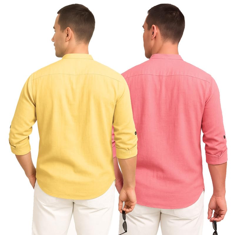 Image of DEELMO Combo of Men's Cotton Blend Solid Regular Fit Full Sleeve Short Kurta | Men's Trendy Short Kurta Pack of 2