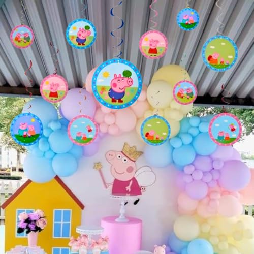 Image of WP WANNA PARTY Cartoon Pig Swirl Hanging Decorations - Cute Spiral Ceiling Hangings For Girls Birthday Theme Party, Baby Shower, Farm Theme, Kids Room Decor - Pack Of 12