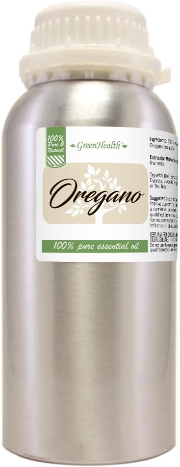Oregano Essential Oil – 16 fl oz (473 ml) Aluminum Bottle w/Plug Cap – 100% Pure Essential Oil – GreenHealth