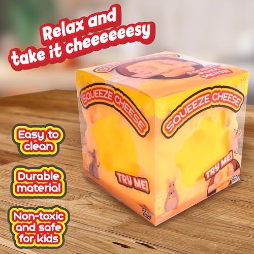 Extra Large Squishy Squeeze Cheese Block, Gag Gifts Funny Adult, 4.25 Inch Giant Stress Ball, Fidget Sensory Toy for Kids