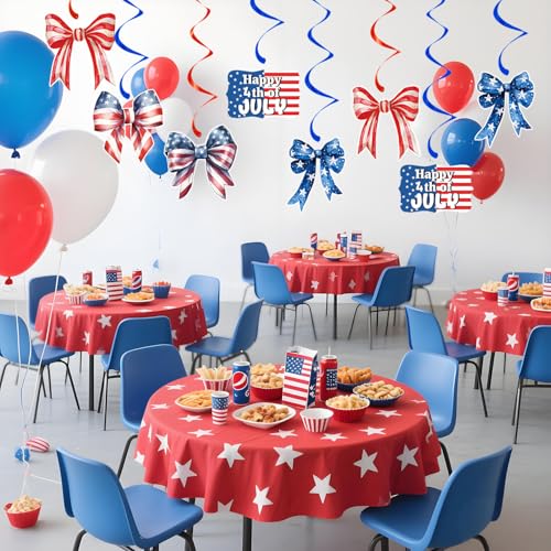 Image of 4th of July Decorations Patriotic Hanging Swirls - Bow Decor Independence Day USA Patriotic Decorations Memorial Day Party Supplies Red White and Blue for Home Outdoor