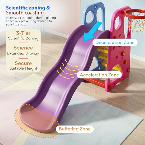 Image of Baybee 3 in 1 Baby Slides for Kids | Perfect Garden Sliding Toy with Basketball Set & Anti Slip Steps | Baby Play Area Indoor Mini Playground Setup | Outdoor Slider for Kids 2 to 5 Years Boys Girls