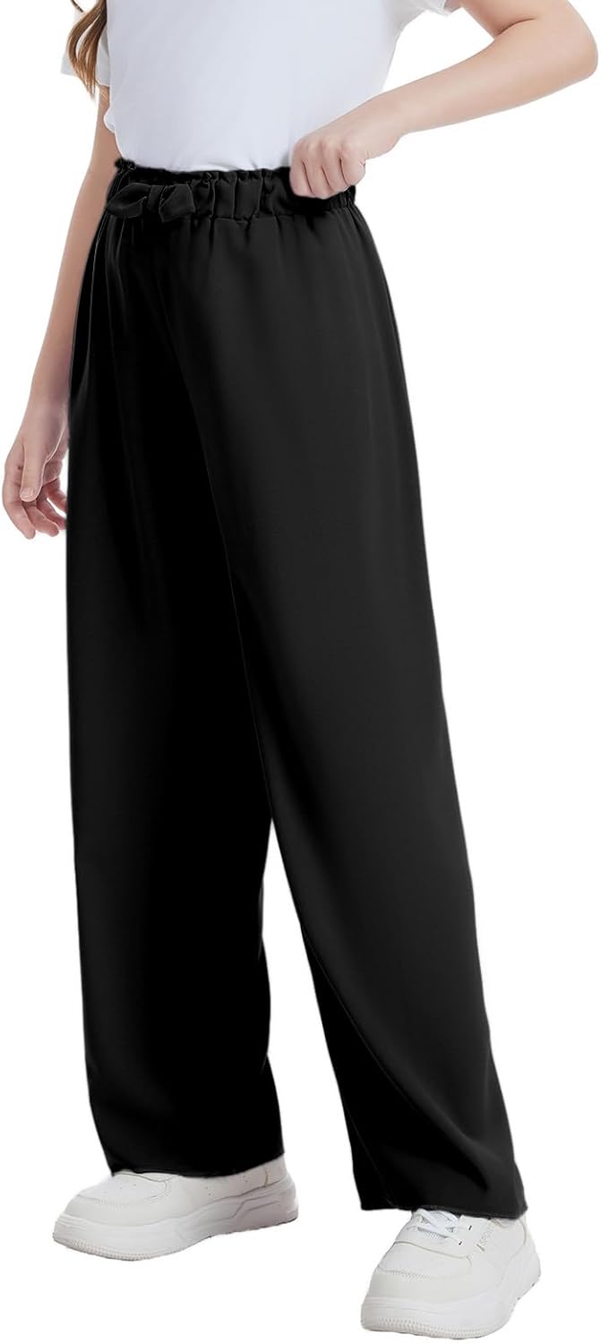 Girls Wide Leg Palazzo Pant Loose Straight Cute Bow Waist Spring Summer Lightweight Dress Pant for Kids 5-14Y - Image 2