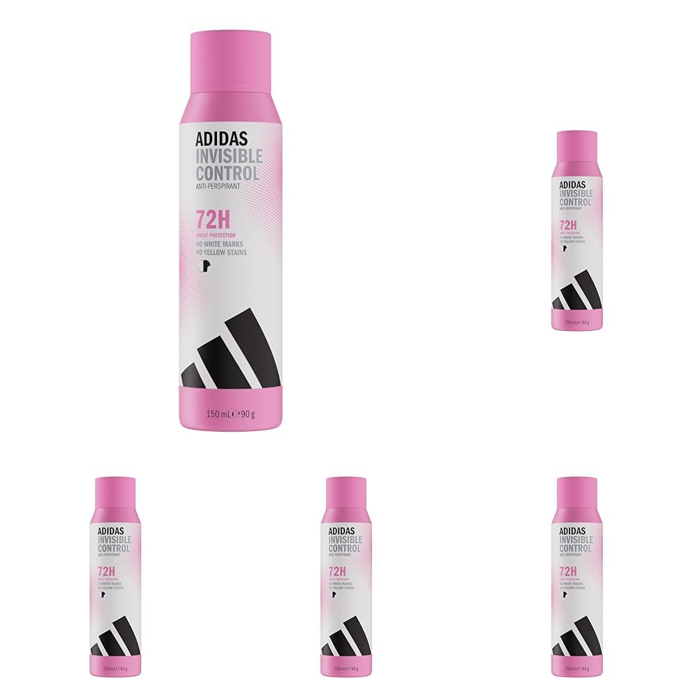 adidas Invisible Control Anti-Transpirant Deodorant Spray für sie, 72 Stunden Schweiß-Schutz, blumiger und klarer Duft, vegane Formel ohne Alkohol, 150ml (Packung mit 5)