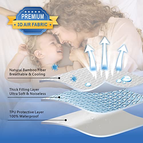 Queen Mattress Protector, Hypoallergenic And Vinyl Free Mattress Cover Protector, Upgraded Bamboo 3D Air Fabric, Waterproof Mattress Pad, Soft Noiseless Breathable Machine Washable, 8-21" Deep Pocket #TOP1