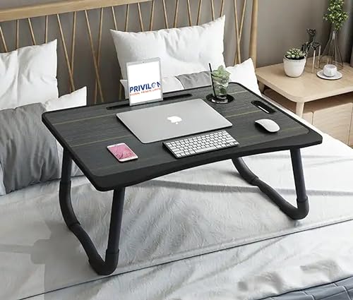 Image of Engineered Wood Multipurpose Foldable Laptop Table with Cup Holder|Mac Holder|Table Holder Study Table,Breakfast Table, Portable /Ergonomic&Rounded Edges /Non-Slip Legs