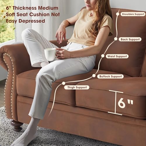 Image of Couchus Living Room Furniture Sets,Sofa Sets and Couch Sets for Living Room,Mid-Century Vintage Sofa Couches with Rivet Design (Caramel Rust, 2 Single+3 Seater)