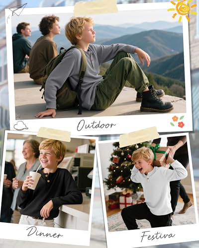 3 Pack Boy's Henley Long Sleeve Shirts Toddler Thermal Tops Waffle Henley Knit Sweatshirt for School Daily Wear3