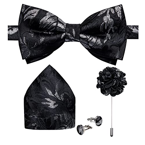 Image of DiBanGu Pre-Tied Bow Ties for Men Silk Adjustable Tuxedo Bowties Pocket Square Cufflinks Set with Lapel Pin Jacquard Woven