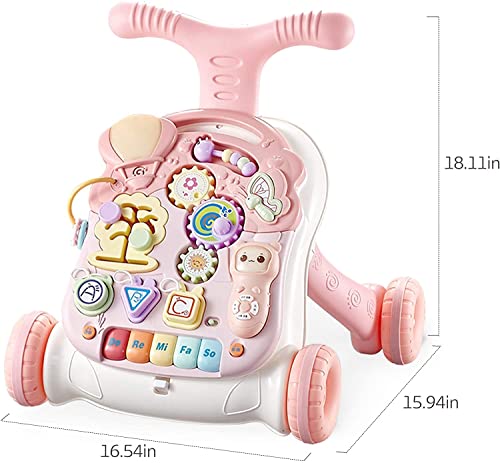 Baby Sit-to-Stand Learning Walker, 2 in 1 Baby Walker for Girls Boys, Educational Baby Push Walkers with Entertainment Activity Table, Baby Music Learning Toy Gift for Infant Boys Girls (Pink) by NUKied - Used condition - Image 5
