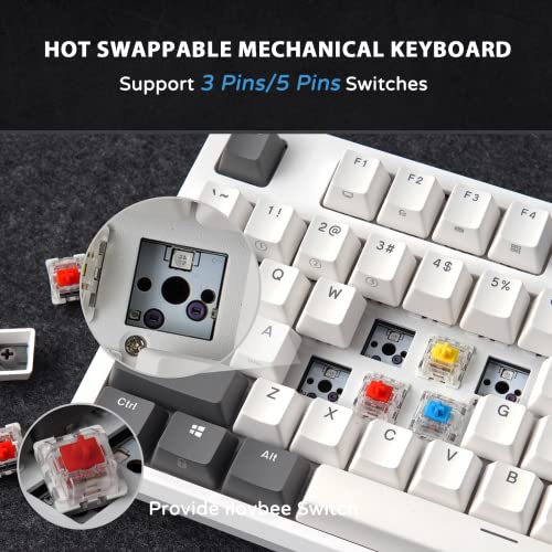 Ilovbee I87 Wired Mechanical Gaming Keyboard With Rgb Backlit Compact Tkl Hot Swappable Keyboard Linear Red Switches Four Status Light Ergonomic Design Software Supported (87Keys, White-Grey) #TOP4