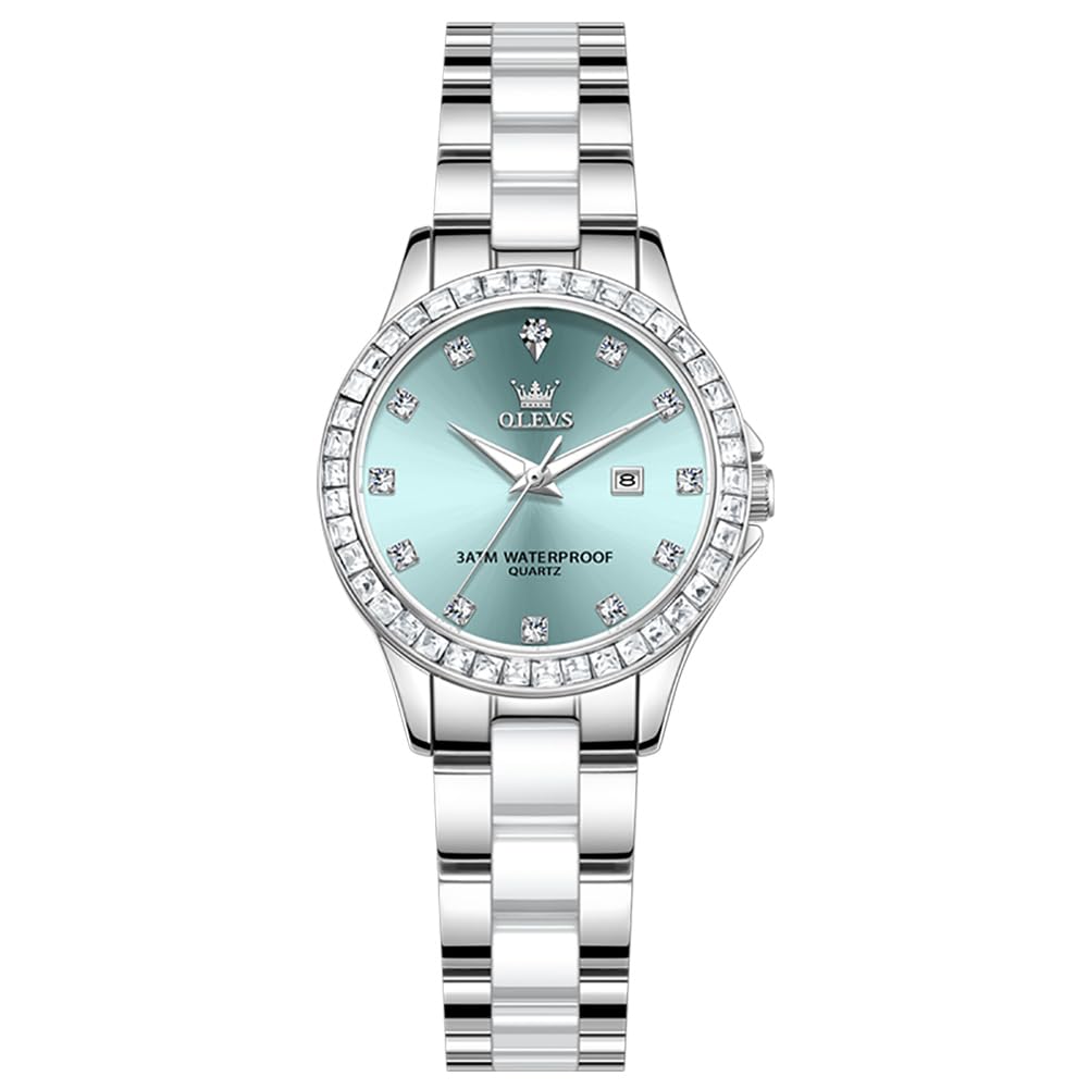 OLEVS Damen-Diamantuhr Elegante Luxus-Armbanduhr Damenuhr aus Roségold mit Keramikglas