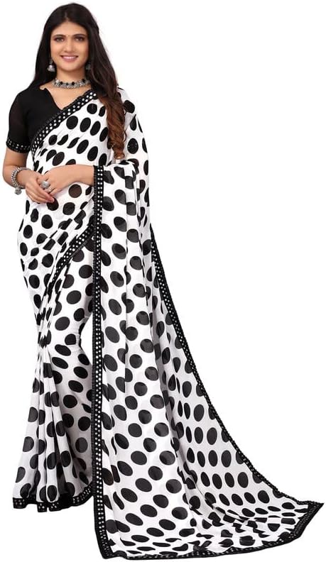 SIRILWomen's Geometric Printed Georgette Saree with Unstitched Blouse Piece