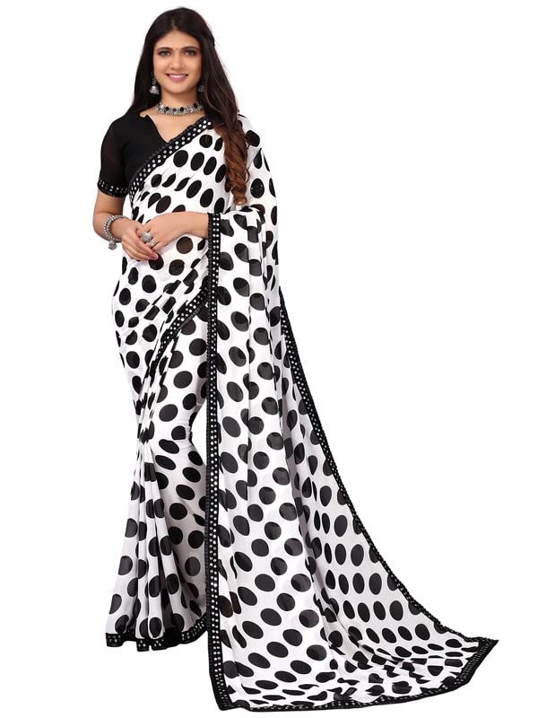 SIRILWomen's Geometric Printed Georgette Saree with Unstitched Blouse Piece
