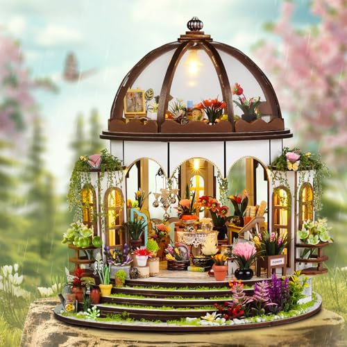 Image of TuKIIE DIY Miniature Dollhouse Kit with Furniture, 1:24 Scale Creative Room Mini Greenhouse Wooden Doll House for Kids Teens Adults(Hanging Garden)