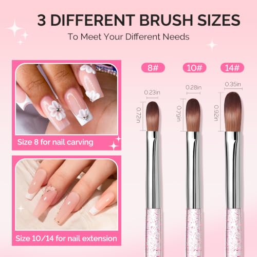 Image of MelodySusie 3Pcs Acrylic Nail Brush Set, Sizes 8 /10 /14