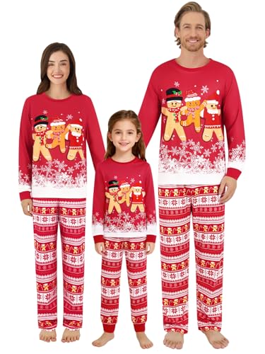 ESHOO Matching Family Christmas Pyjamas Set Snowman Gingerbread Santa Claus Print Xmas Pjs Family Set for Women Men Adults Kids Couple Pjs Set