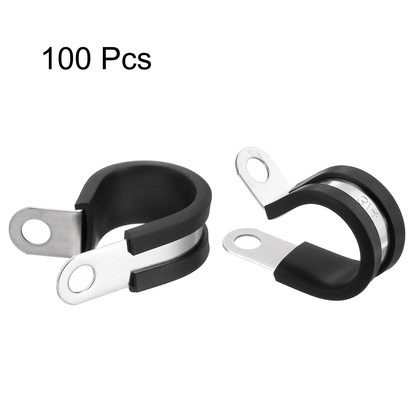 QUARKZMAN 100Pezzi Fascette In Acciaio Inox 304 3/4 Di Pollice Con Cuscinetto In Gomma Isolato Fascette Ad Anello Metallico Per Installazione Di Tubi Cavi Fili E Cavi