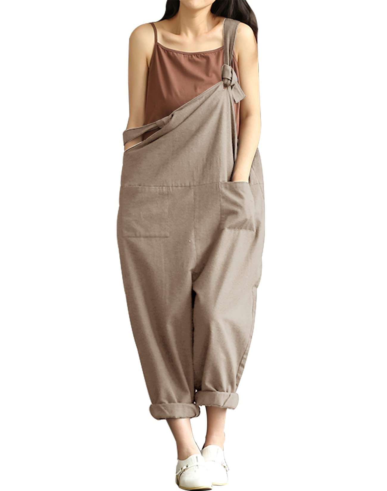 Lncropo Women's Plus Size Overalls Wide Leg Loose Baggy Jumpsuit Rompers
