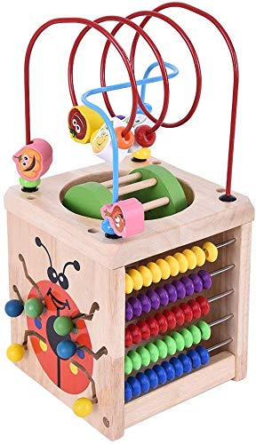 Activity Cube Bead Maze Toy, Baby Multipurpose Educational Wood Shape Color Sorter Developmental Learning for Toddlers (Multicolor)